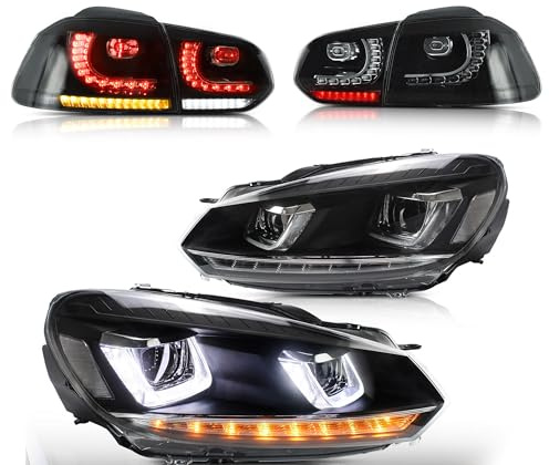 VLAND Scheinwerfer und Rücklicht kompatibel für Golf 6 Golf Ⅵ TSI Halogen 2008-2013 (Nicht für GTD/GTI/R), 1 Satz (Regulär) (+Schwarz)