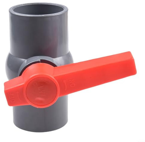 VRTYVEYBB PVC Ball Valve With Sliding Adhesive Socket – 20Mm To 50Mm Pipe Sizes, Spherical Flow Control, PVC Construction, Red/Gray Options, For Plumbing Systems(50mm)