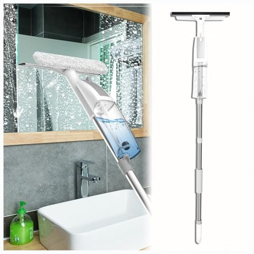 Vaporisateur Nettoyeur Vitre avec Perche Télescopique, 3 in 1 Raclette Douche avec 3 Chiffons en Microfibre Produits Et Accessoires De Nettoyage