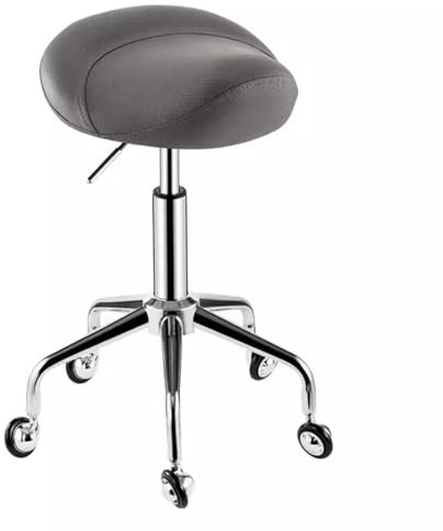 HDDNMLOH Drehstuhl, rollender Sattelhocker aus PU-Leder, Verstellbarer 55–70 cm geteilter Sattelstuhl für Zahnarzt/Büro/Kosmetiker, ergonomischer Salonhocker mit Liftfunktion, Salonsitz (grau)