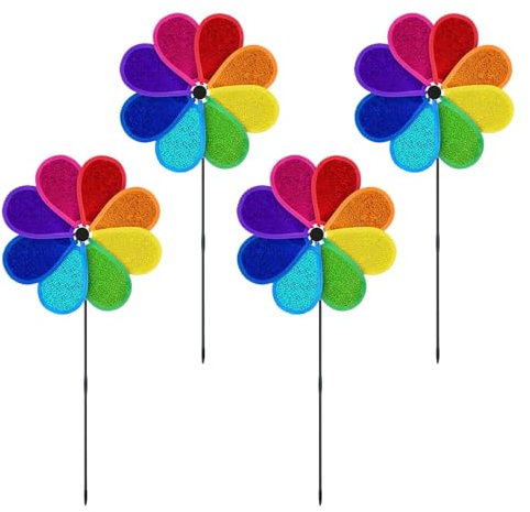 Girouette Décorative Extérieure | Décorations Tournoyantes pour Jardin - 4 Girouettes Réfléchissantes Anti-Oiseaux Résistant aux Intempéries pour Terrasses Pelouses Balcons et Abords de