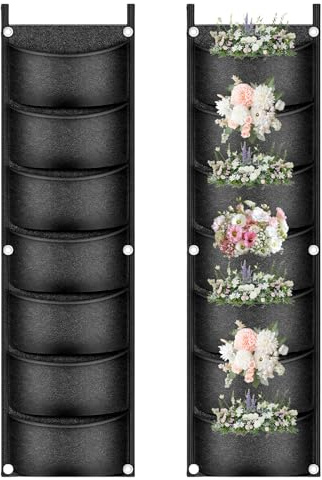 LUMOOM Lot de 2 sacs à plantes suspendus - En feutre - Pour jardin, balcon, cour, décoration d'intérieur (7 poches)