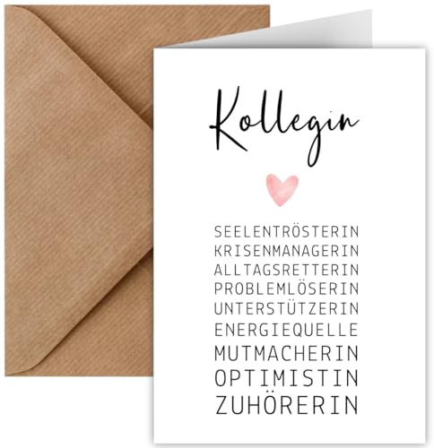 Kollegin Karte Abschied, Geburtstag, Dankeschön | Klappkarte mit Umschlag für Lieblingskollegin | Klappkarte Abschied Kollegin Jobwechsel Büro | DIN A6 Karte Baby (Kollegin Eigenschaften)