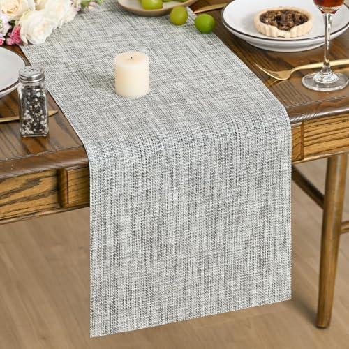 Artoid Mode Light Grey PVC Table Runner 30x183 cm, Washable Stain Resistant Kitchen Dining Table Decoration for Home Party Decor