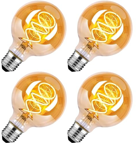 SUYGUAR E27 LED Vintage Glühbirne, Edison Vintage Glühbirne E27 Dimmbar 4W Warmweiß,Retro LED Lampe Dekorative Leuchtmittel Für Wohnzimmer/Schlafzimmer/Esszimmer/Küche/Bar - Bernstein,4 Stück (80mm)
