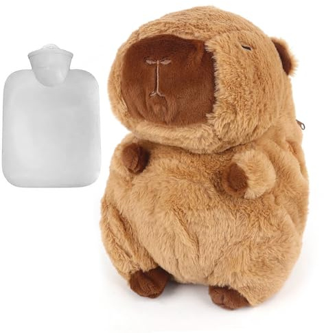 YANGUN Wärmflasche Kinder mit Bezug, Capybara Wärmflasche | Süß Plüsch Wärmflaschen Tier, Hot Water Bag, Herausnehmbarer Innenbehälter, Wärmeflasche Kuschelig für Kinder & Erwachsene