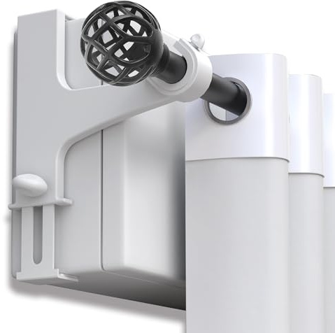 e-casa® ✮ Marque Française ✮ Lot de 2 Supports Tringle Rideau sans Perçage – Spécial Coffre Volet Roulant 14–24 cm ✮ Ø20–28 mm ✮ Molette + Adhésifs Renforcés – Blanc