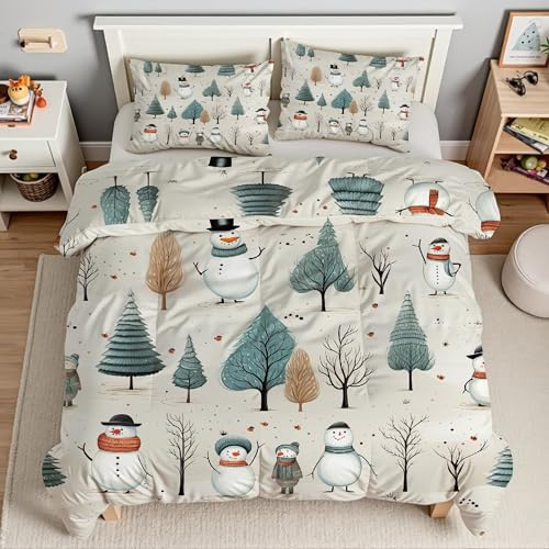 Piumino Matrimoniale Albero Trapunte Pupazzo Di Neve Piumone Imbottito Resistente Lavabile, Super Morbida Trapunta, piumini 240x260 cm in Microfibra Reversibile e 2 Federa 50x80 cmT186