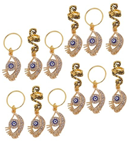 Healvian 12pièces Lot de Bijoux pour Cheveux Tressés avec Pendentifs Œil Protecteur Anneaux Spiralés et Manchettes pour Dreadlocks et Tresses Classiques Décorations pour Fêtes et Festivals