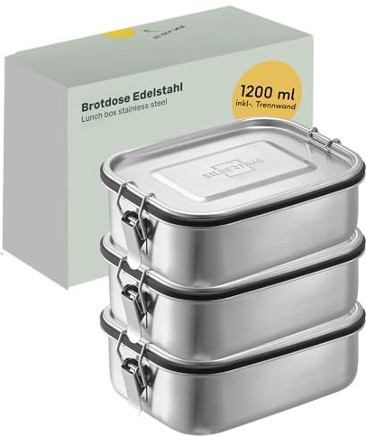 SILBERTHAL Brotdosen Set Edelstahl 1200ml x 3 für Kinder mit Fächern | Inkl. Dichtung – auch für Erwachsene, auslaufsicher, leicht, ideal für Unterwegs & Camping