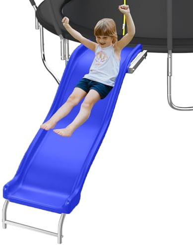 Outdoor Trampoline Slide for Kids,Heavy Duty Plastic Slide with Metal Bottom Frame,Safety Trampoline Accessories for 8-16FT,Blue