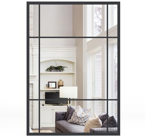 COSTWAY Espejos de Pared de 100 x 70 cm, Espejo Decorativo para Pared con Marco de Metal, Espejo Ventana Rectangular de Alumnio para Recibidor, Entrada, Sala de Estar, Dormitorio, Marco Negro