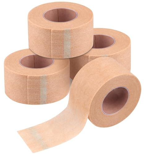 Sparadrap Médical Rouleau 4 Pièces, Ruban Micropore 2,5cm x 9,14m Couleur Chair Bande Microporeuse Respirante Hypoallergénique pour Pansements, Nose Tapes Extensions de Cils Sport