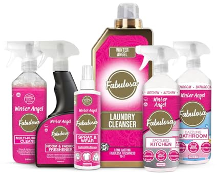 FabFinds Winter Angel Household Cleaning Bundle 7 Piece | Multipurpose Sprays, Laundry Cleanser, Fabric Freshener, Kitchen Bathroom Spray, Concentrated Cleaner