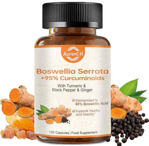 Turmeric Curcumin Supplement with Boswellia Serrata, Ginger Root, Turmeric Powder & Bioperine for Max Absorption – 95% Curcuminoids Turmeric Supplement – 120 Tumeric Boswellia Extract Capsules