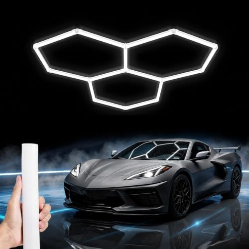 Motegear Hexagon LED 3-Hex Werkstattbeleuchtung Set-128W Garage Deckenleuchte 6500K Kaltweiß - DIY Modular System für Keller, Fitnessstudio & Lager-Ultra Hell Industrie Design