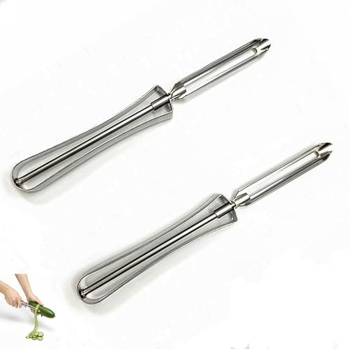 DAQUN 2 Pcs Potato Peeler, Metal Fruit Skinner, Swivel Head Cutter, Stainless Steel Kitchen Tool, Silver, for Home Cooking