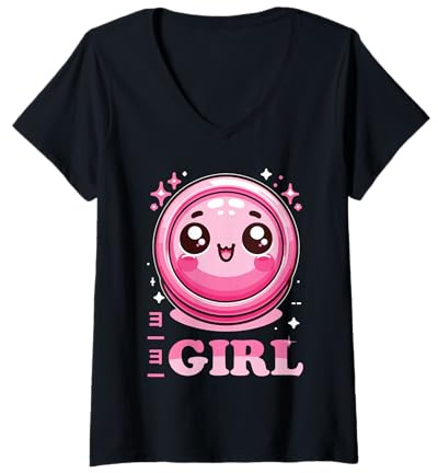 Damen Kawaii Jo-Jo Mädchen Cute Pink Toy Yoyo Player T-Shirt mit V-Ausschnitt