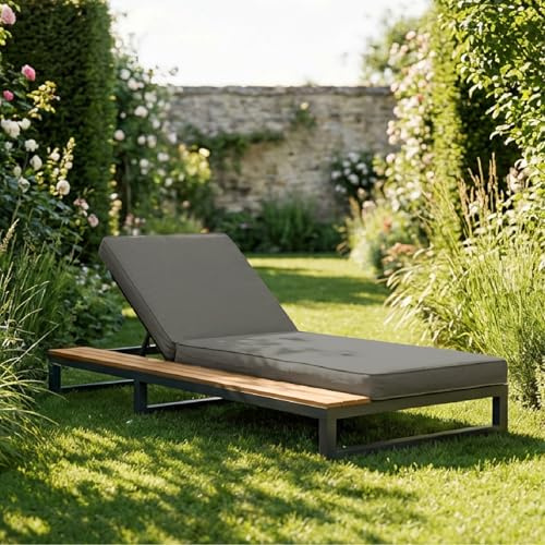 Jaxenor Outdoor Patio Daybed (1 Set), Sonnenliege mit Regalen, Gartenliegen mit Verstellbarer Rückenlehnenwinkel, Outdoor-Liege, Relaxsessel für Poolbereich, Balkone und Gärten, Grau (Linke Seite)