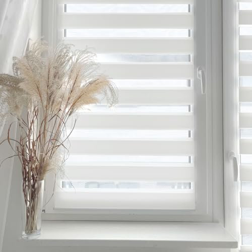 Home-Vision® DuoRollo Klemmfix, Doppelrollo ohne Bohren mit Klämmträgern, DuoRollos für Fenster und Türen (Weiß, B100cm x H150cm)