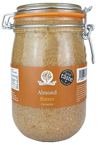 Nutural World - Crunchy Almond Nut Butter (1kg) - Glass - Great Taste Award Winner - 100% Pure - single ingredient *** New Packaging ***