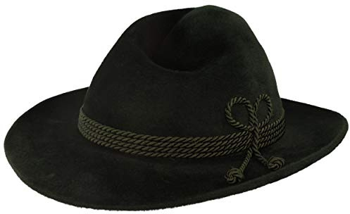 Breiter Herren Velour TrachtenHut FilzHut Herrenhut Werdenfelser – Handgemacht 100% Haarfilz mit passender Kordel-Garnitur & Echtleder Schweißband - Grün 55 Krempe 7,5 cm