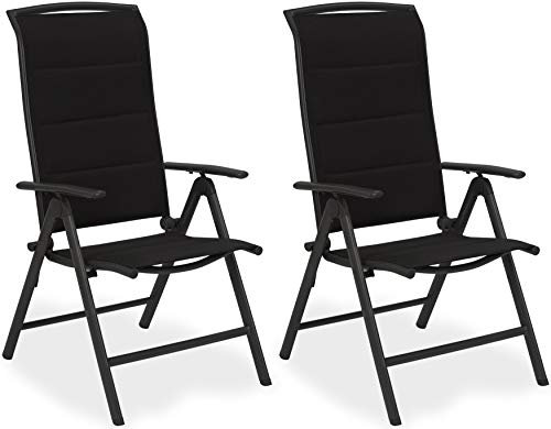 BRUBAKER 2er Set Gartenstühle Milano - Gepolsterte Klappstühle - 8-Fach verstellbare Rückenlehnen - Stühle aus Aluminium - Wetterfest - Anthrazit
