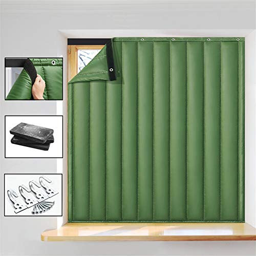 LIVEINU Wärmeschutzvorhang Für Fenster Ohne Bohren Thermo Türvorhang Isolier Schutz Panel-Isolierung mit Klettband Thermovorhang Verdunklungsgardine Winddicht 90x130cm PU Leder Grün