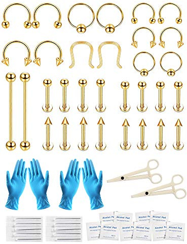 ZeSen Jewelry 30 – 36 Stück Piercing-Set, Septum, 16 g, Profi-Piercing, Werkzeug, Edelstahl, Labret-Piercing, Tragus, Nasenring, Körperschmuck für Damen/Herren, Edelstahl