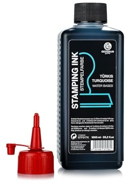 Octopus Fluids Stempelfarbe wasserbasiert, Türkis, 1 l | Ölfreie Stempeltinte für Stempelkissen, Selbstfärber und Stempelautomaten, für Gummi- und Polymerstempel auf Papier