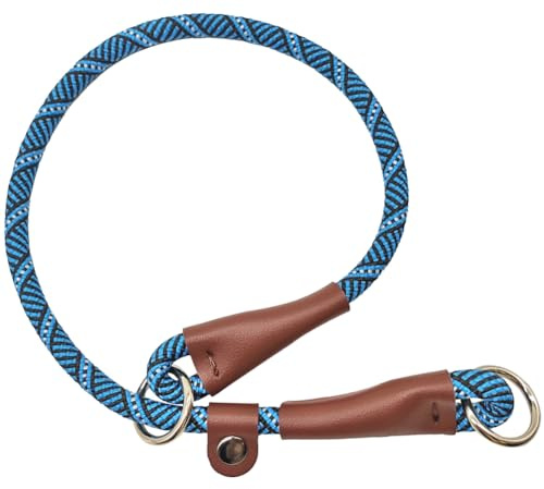 YUCFOREN Dog Slip Collar, Round Nylon Training Collar No-Pull P Collar with Sliding Stopper for Medium Large Dogs (24 x 1/2, Blue)