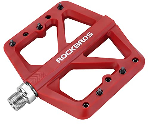 ROCKBROS Mountain Bike Pedals Lightweight Nylon Composite Flat 9/16 Red