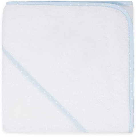 Duffi Baby Babyhandtuch für Neugeborene, 100% Baumwolle, zum Besticken, Badetuch mit Kapuze, 80 x 80 cm, superweich, saugfähig, leicht, Weiß/Blau