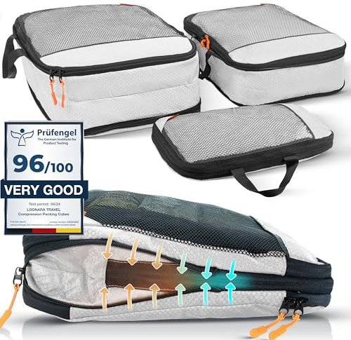 Kleidertaschen Set mit Kompression für Rucksack [3-teilig] - mehr Platz im Koffer oder Backpack durch – Packtaschen (grau)