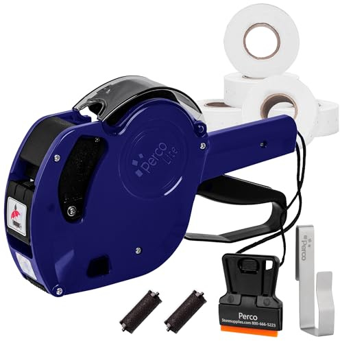 Perco Lite 1 Line Dater Gun with Labels Kit - Includes 5,000 Blank White Labels, 1 Gun Clip, 2 Ink Rollers, 1 Ink roll and Labels Pre-Loaded