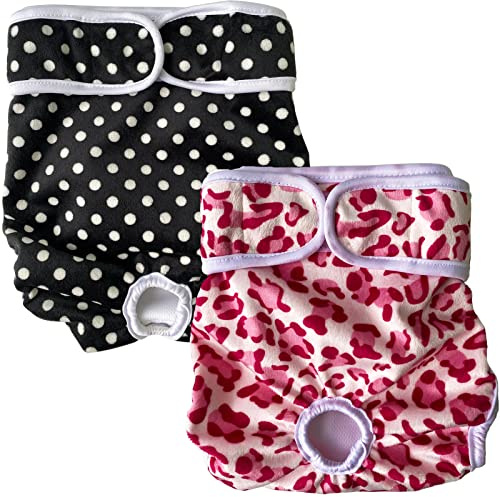 LeerKing Hundblöjor för Kvinnliga Tvättbara Blöjor för Hundar Återanvändbara Blöjor för Tikar Stark Vattenabsorption 2-pack Rosa & Prickar S
