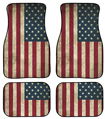 Suhoaziia Auto-Fußmatten mit amerikanischer Flagge, rutschfest, für vorne und hinten, dekoratives Zubehör für Damen und Herren, 4 Stück