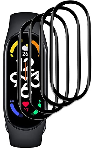 [4 Pack] Protector Pantalla Compatible con Xiaomi Mi Band 7 3D Cobertura Completa, HD Clear TPU Pantalla Saver Protector, Sin Burbujas, Anti-Scratch Película, Sensible al Tacto
