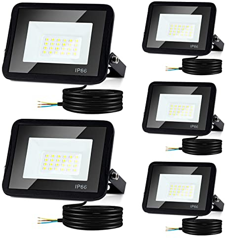 Tubiaz LED Strahler, 5x50W Außen Flutlichtstrahler 4250LM Superhell 6000K Kaltweiß Außenleuchte, Scheinwerfer Flutlicht Baustrahler IP66 für Garten Garage Hotel Deko (Kein Stecker)