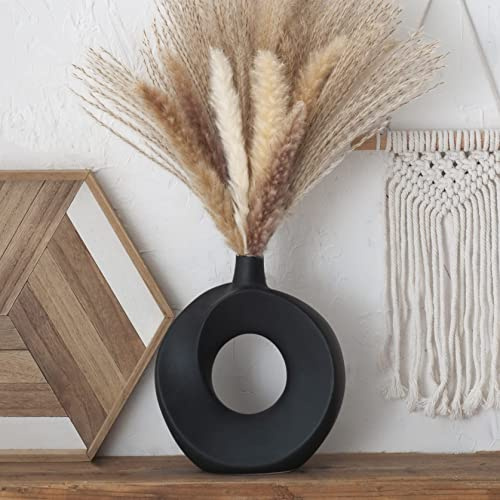 Cutfouwe Vase Groß für Pampasgras, Schwarz Matt, Donut, Keramik Rund Form 26cm Hoch, Trockenblumen Blumenvase, Handmade Vasen Wohnzimmer, Schlafzimmer, Büro, Badezimmer Dekoration, L, 29891--64729033