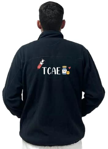 WEARK Chaqueta Forro Polar Térmico Personalizable TCAE Hombre – Sudadera con Bordado Espalda y Nombre en Pecho, Bolsillos con Cremallera, Suave 100% Poliéster Anti-Bolitas (Talla, L)