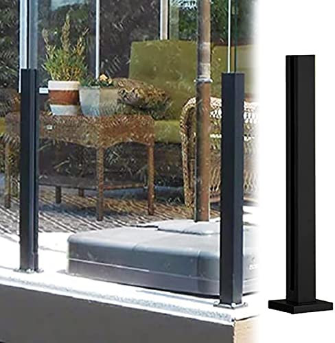 Balustrade Posts Black Square Glass Railing Post for Balcony Garden Deck, Heavy Duty Hallway Fence Panels Pillar System, Glass Balustrade Handrail Kit ( Color : Black End post , Size : H-95cm/37.4in )