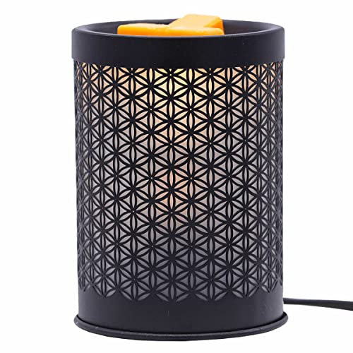 Candle-Brothers elektrische Duftlampe | Duftlampe Flower of Life | Aromalampe für Duftwachs | Raumduft Elektrisch | Schwarze Duftlampe | Lampe für Büro, Schlafzimmer, Yoga