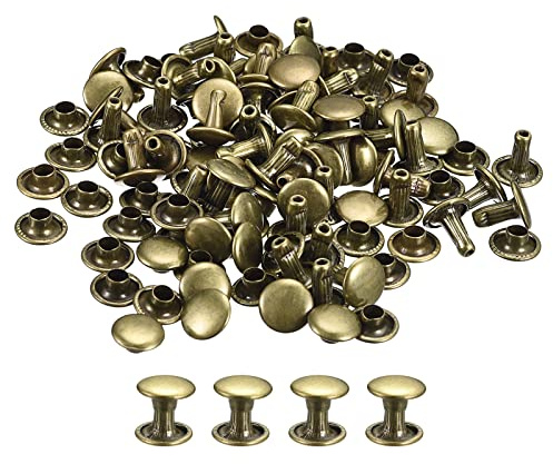 sourcing map 50 Sets Leather Rivets, 8mm Double Cap Rivets 8mm Height Metal Studs Rivet for Leather Craft Repair DIY Purse Belts Bags Shoes, Bronze Tone