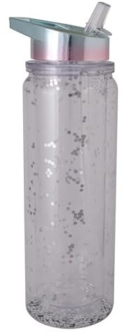 HOVUK Borraccia da 500 ml con cannuccia argentata glitterata, bottiglia per acqua frizzante, bottiglia da viaggio per palestra, yoga, sport, per il rientro a scuola, picnic e regalo estivo