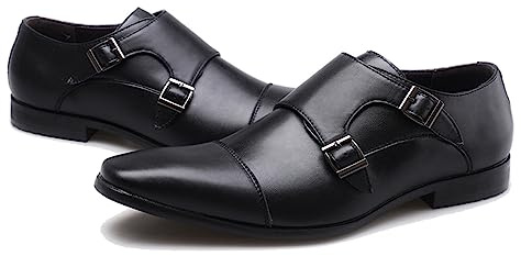 ENWIND Zapatos de Vestir Hombres Oxford Traje Derby Zapatos con Hebilla Zapatos de Negocios de Cuero Sintético para Boda,Negro,42 EU