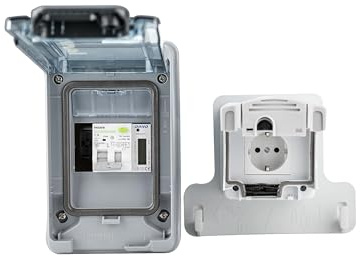 Prise pour voitures électriques avec prise de charge IP54 et interrupteur FI/LS 16 A pour voitures EV Kit complet avec câble de 5 m 3 x 2,5 mm (kit compteur numérique CA)