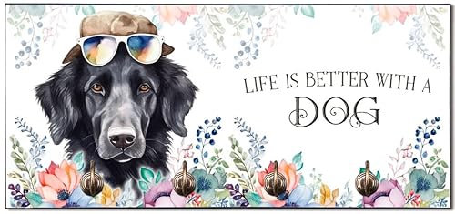 Cadouri Design-Hundegarderobe mit Flat Coated Retriever - Leinenhalterung für Halsband, Leine & Geschirr - originelles Geschenk für Hundebesitzer - handgefertigt