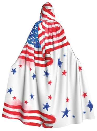 Sylale Amerikanische Flagge und Sterne Unisex Kapuzenumhang Weihnachten Fasching Halloween Cosplay Kostüm für Erwachsene