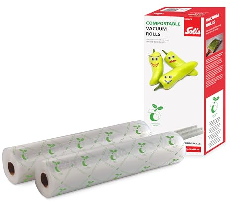 Solis kompostierbare Vakuumierrollen 30 x 600 cm, 2 Rollen, Transparent | Für Vakuumierer, Zuschneidbar, Wiederverwendbar, Ideal für Sous Vide, Zum Kochen